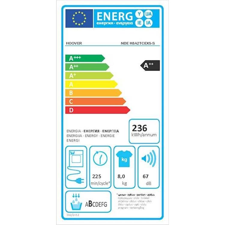 Sušilni stroj HOOVER NDE H8A2TCEXS-S, 8kg, A++