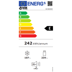 Kombinirani hladilnik z zamrzovalnikom VOX KK 3600 S E, E, H:234 L, Z:107 L, Less Frost, srebrn