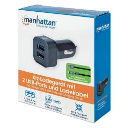 Avtopolnilec 2 X USB-A Manhattan + kabel, črne barve_4