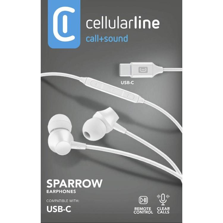 Žične ušesne slušalke CellularLine Sparrow, Type - C, bele