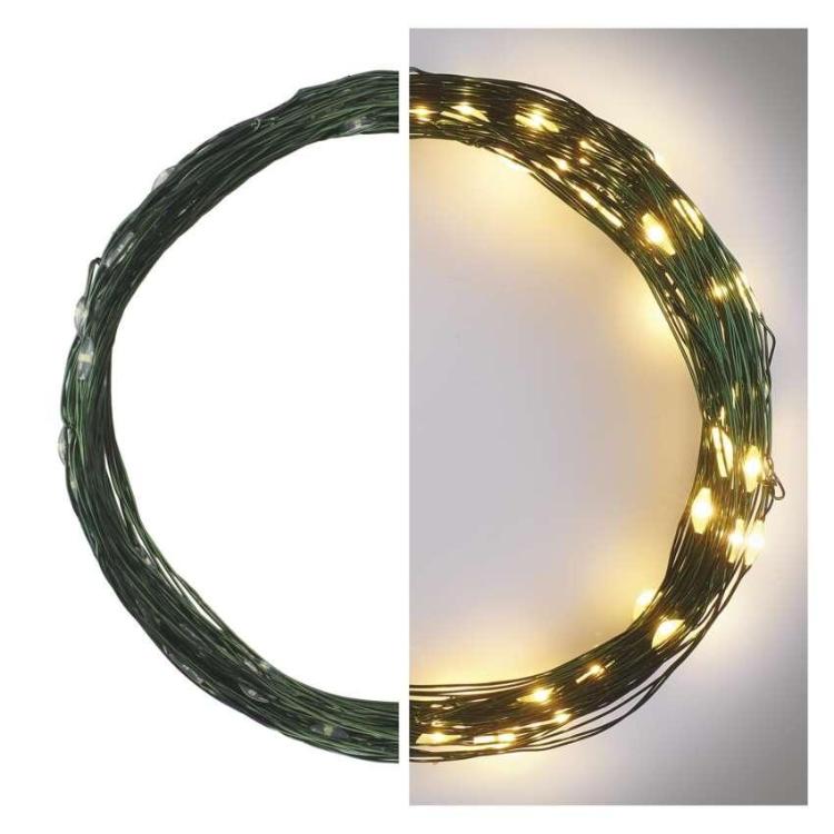 Božična nano veriga Emos zelena, LED 75, 7,5 m, zunanja in notranja, topla bela