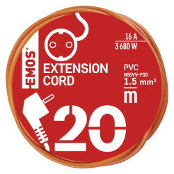 Podaljšek Emos 20 m / 1 vtičnica / oranžni / PVC / 250 V / 1,5 mm2